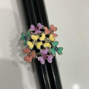 Multi Colored Flower Silver Tone Ring Size 8